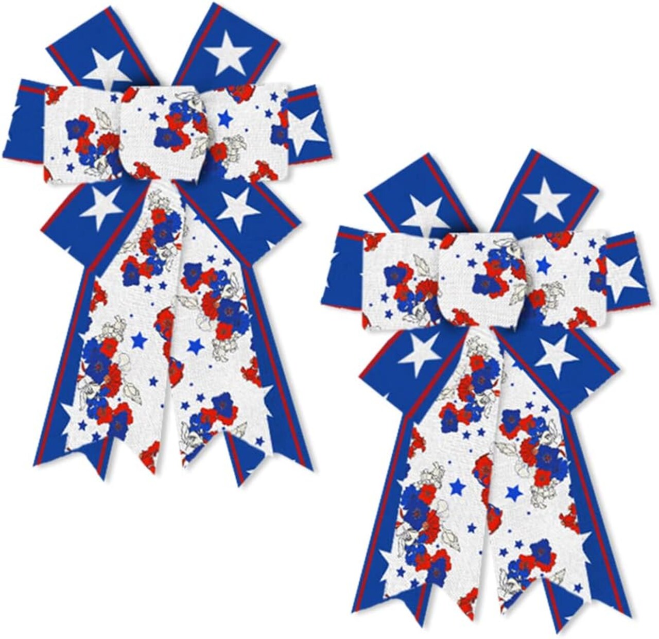 2 PCS Patriotic Wreath Bows – Red, White & Blue Flowers and Stars Burlap Bow for 4th of July, Labor Day, Independence Day, Veterans Day Front Door & Indoor/Outdoor Party Decorations